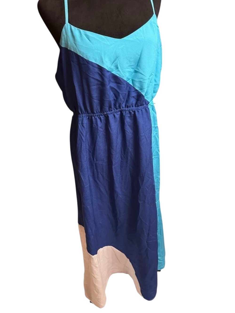 Studio Y Maxi Dress Size L Blue Teal White Color Block Summer Vacation